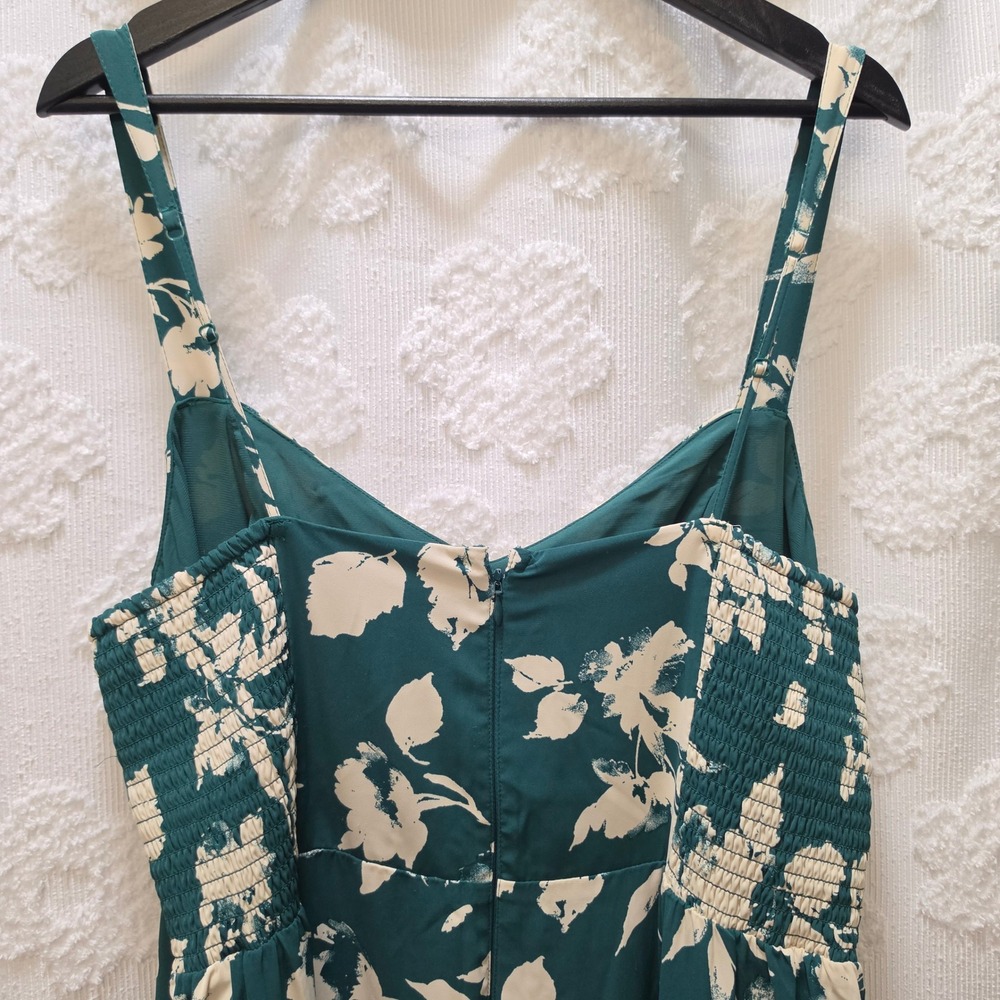 Abercrombie & Fitch Drama Ruffle Tired XL Green Floral Maxi Dress Smocked Back - Picture 7 of 10